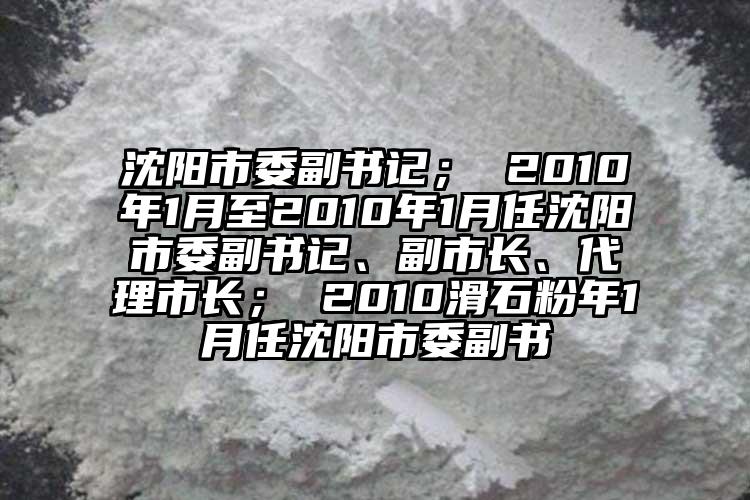 沈阳市委副书记； 2010年1月至2010年1月任沈阳市委副书记、副市长、代理市长； 2010滑石粉年1月任沈阳市委副书